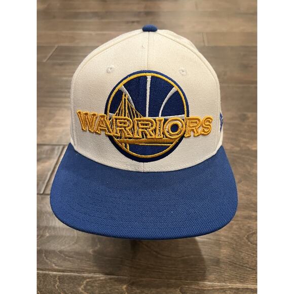 Adidas Mens White Blue NBA Golden State Warriors Adjustable Snapback Hat Cap - Picture 2 of 10
